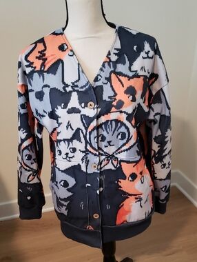 Cat Print Cardigan Sweater / Jacket